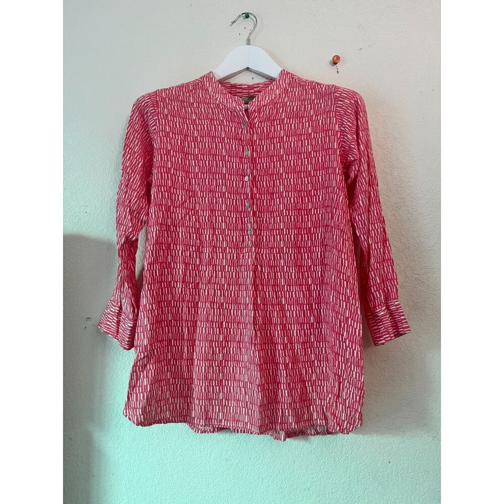 Rockflowerpaper Womens Red White Print Button-Up Tunic Top Small Lightweight